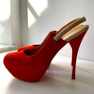 LAMB red Suede Sling Back Platform Heels